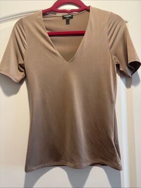 Express Women Top Deep V Neck Small Spandex light shimmer